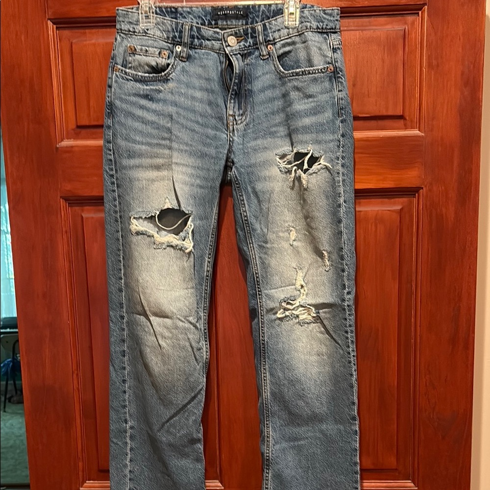 Aeropostale Blue Relaxed Fit Jeans with Distressed Details